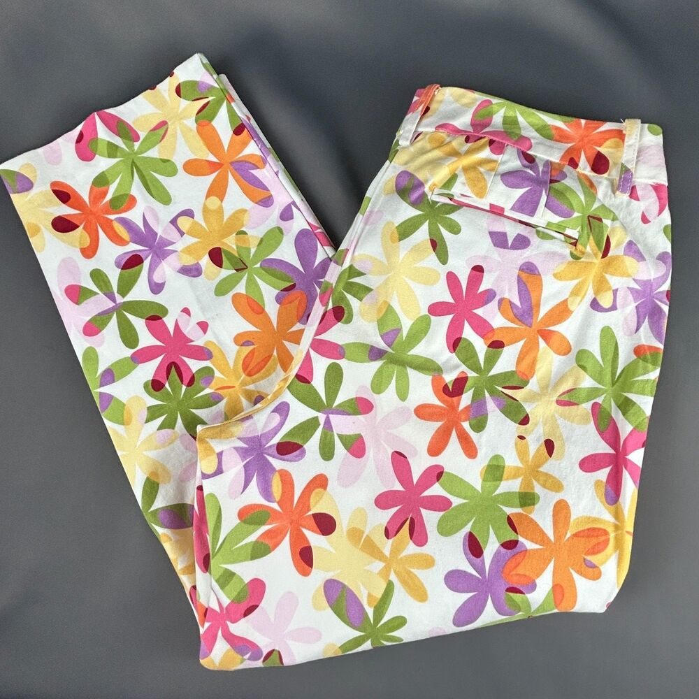 Talbots Flower Power Crazy Daisy Colorful Crop Dress Pants Size 10 - Picture 13 of 14